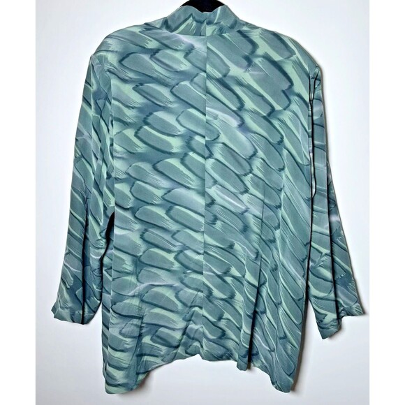 Aliki Yamani Creations Silk Cardigan Womens 2X Open Front Sheer Green Abstract - Picture 4 of 10